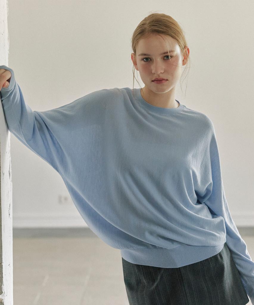 JE NE SAIS QUOI Loose Fit Bias Cut Cashmere Knit_ Sky Blue