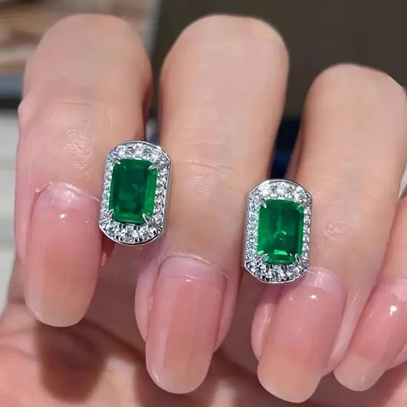 Huitan Luxury Rectangular CZ Stud Earrings Charming Elegant Temperament Ceremony Accessories for Women Exquisite Party Jewelry