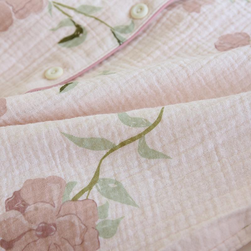 Женский весенне-осенний пижамный комплект из хлопковой марли - Топ с длинным рукавом и брюки