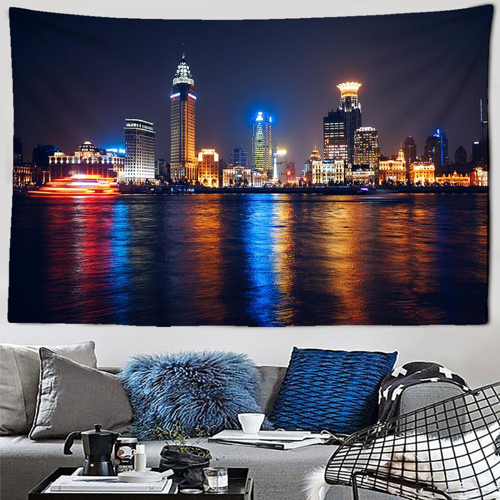 Городской ночной пейзаж, гобелен с пейзажем, необычный Метрополис, настенный Эстетический фон, настенное украшение для спальни, гостиной