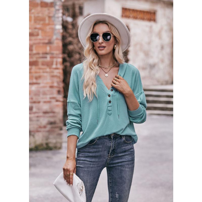 Весенне-осенняя женская толстовка с капюшоном, блузка, топ с длинными рукавами, повседневная свободная однотонная толстовка с капюшоном