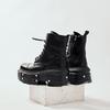 New Punk Women Platform Ankle Boots Female's Rock Round Toe Lace Up Fashion Retro Chunky Shoes Metal Decor Short Boots