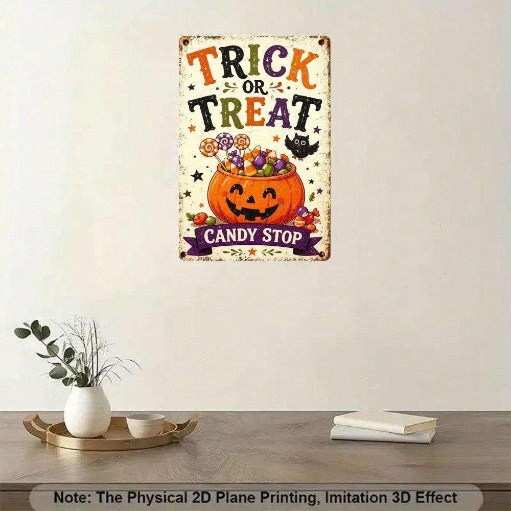 Двусторонняя плоская настенная табличка 'Trick or Treat Candy Stop Sign' 20x30 см, устойчивая к ржавчине и выцветанию, для декора спальни, офиса