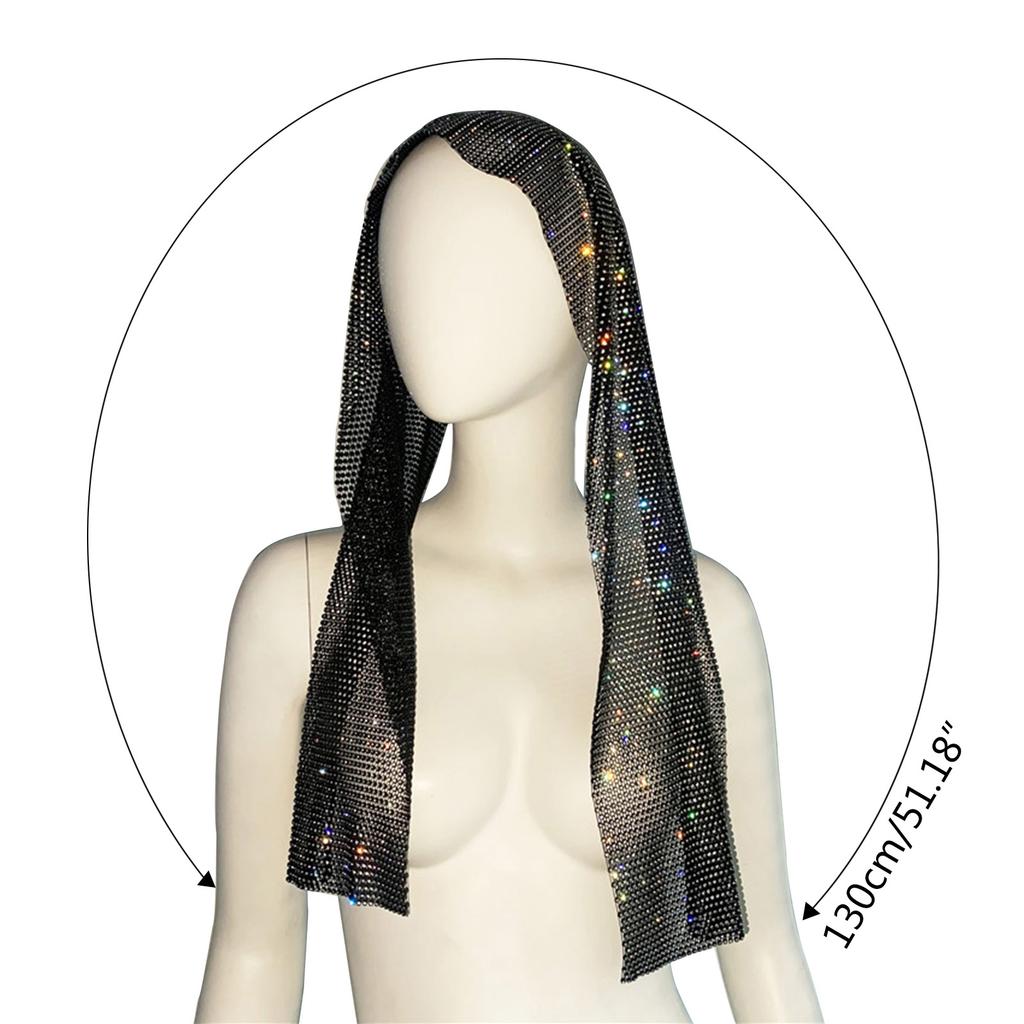 Sparkling Headscarf Neckerchief for Women Bandana Turban Glistening Rhinestones Headband Turbans Neck Tie Scarf