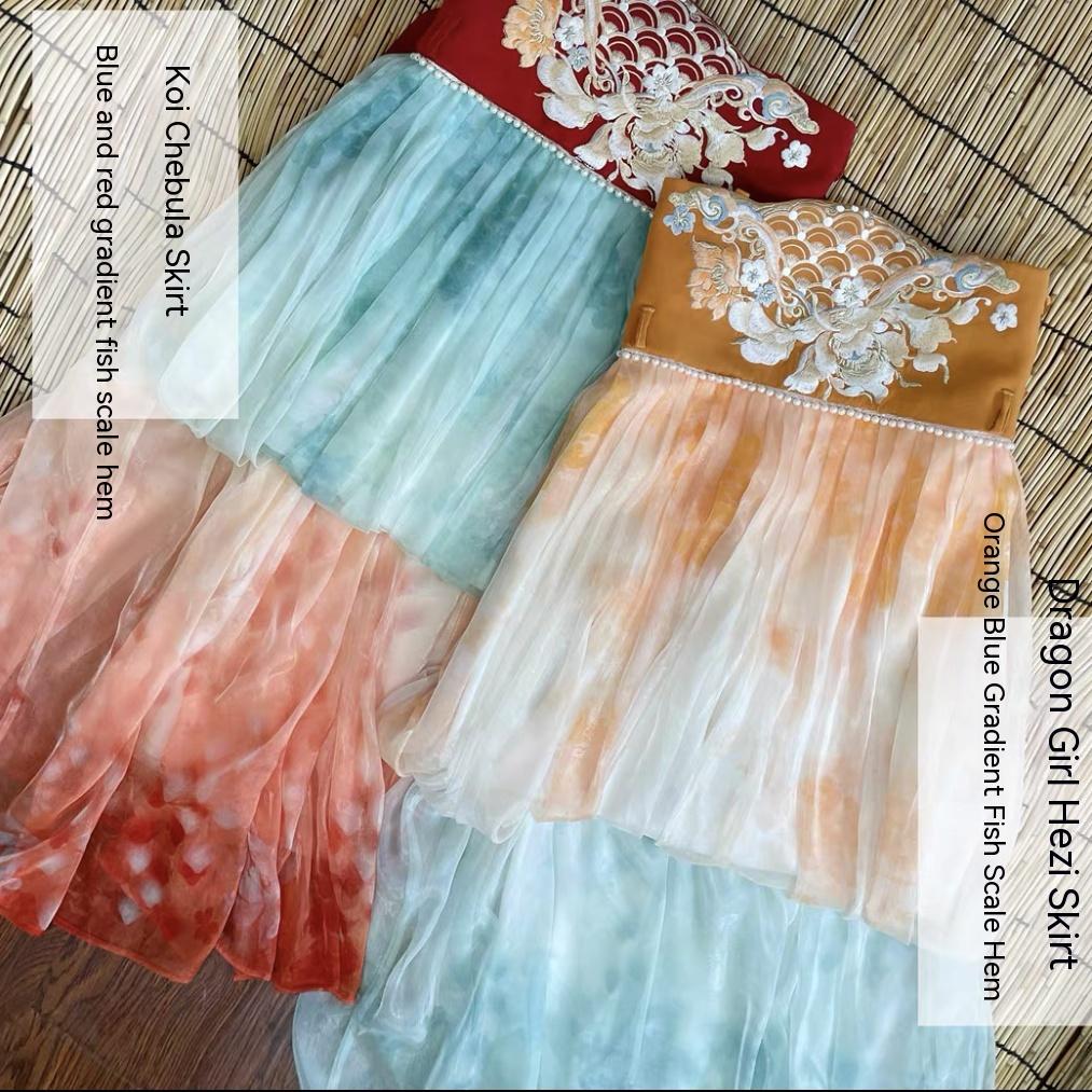 Hanfu градиентный костюм с принтом рыбьей чешуи градиентная рубашка с большими рукавами Koi Hanfu элегантная женская одежда феи