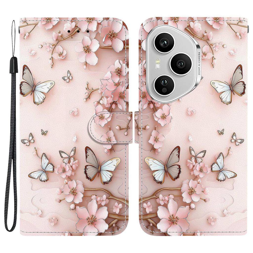 Для Honor 400 Pro 5G (Глобальный) Кожаный чехол-кошелек с принтом, подставка, чехол для телефона с ремешком