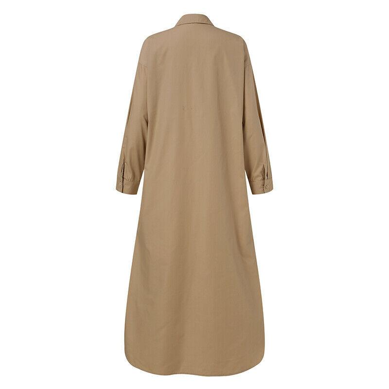 European and American Solid Color Lapel Long Sleeve Simple Loose Casual Long Shirt Dress Cardigan Casual Dresses