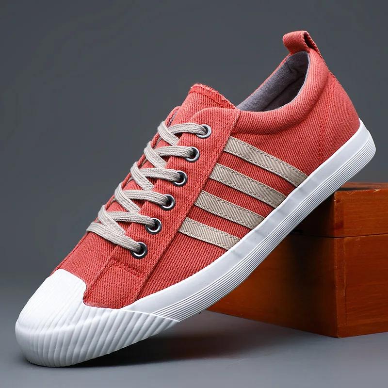 Новые туфли для мужчин. Повседневная обувь из парусины. Весна-лето. Полосатые туфли на плоской подошве для скейтбординга. Молодежные кроссовки на шнуровке.