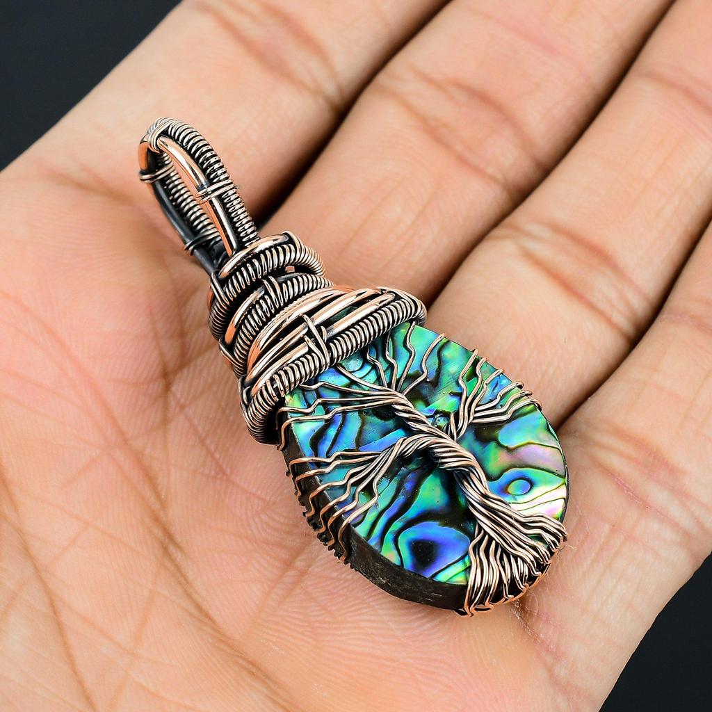 Abalone Shell Gemstone Handmade Pure Copper Wire Wrap Amazing Jewelry Pendant