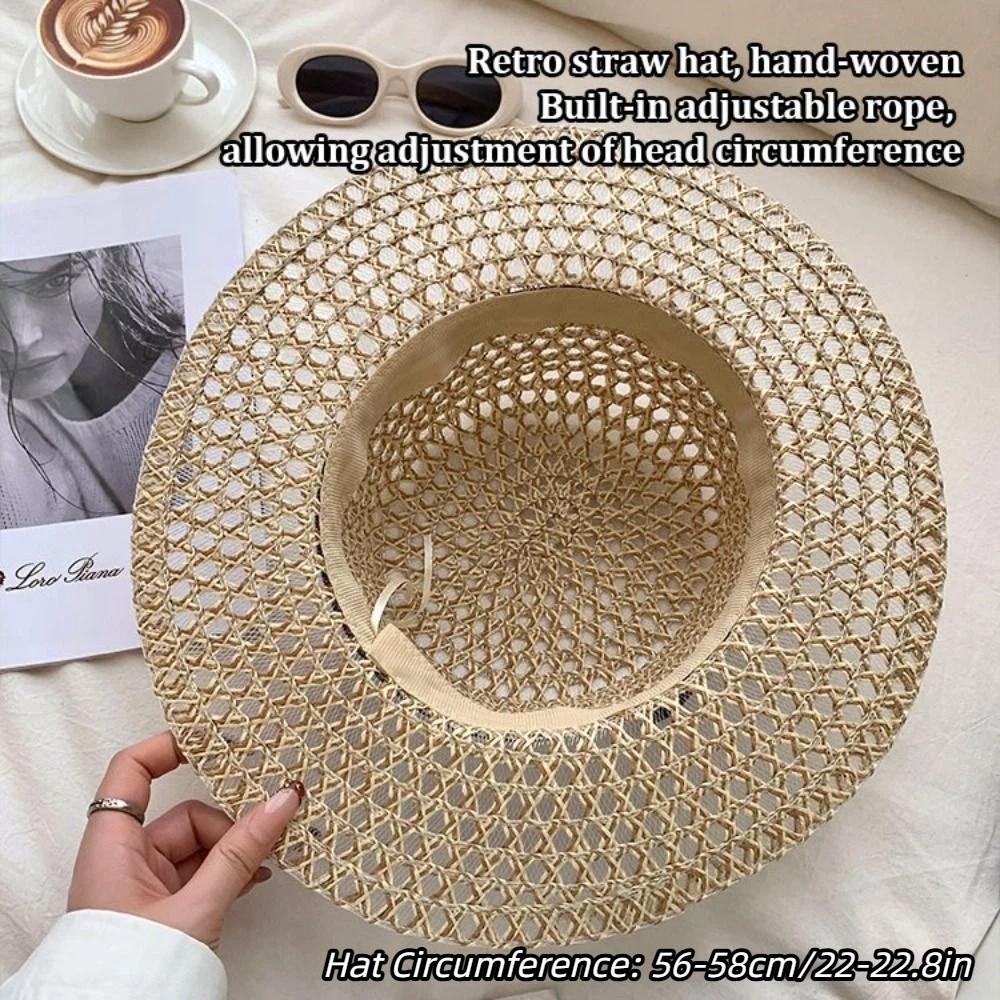 Wide Brim Summer Sun Hats Adjustable Flat Top Hat Fashion Beach Hats for Women