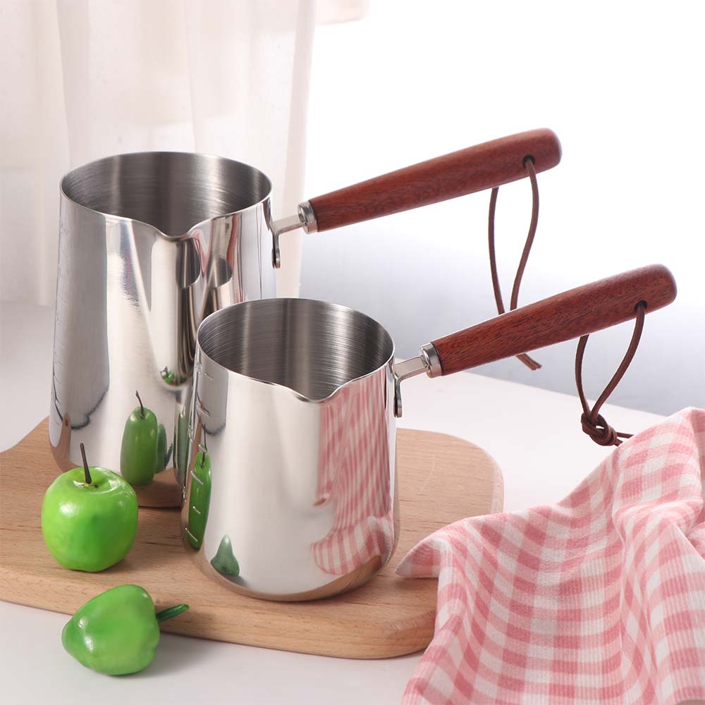 Турка с V-образным носиком Деревянная ручка Молочник Практичная емкость для подогрева масла Кафе