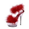 Model High Heels Stiletto Sexy Black Waterproof Table  High Super High Heel Fluffy Sandals Women's Summer