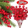 Chritsmas Decor Red Berries Simulation Berry Branches Cherry Stamen For Home Xmas New Year Gift Wedding Flower Wreath