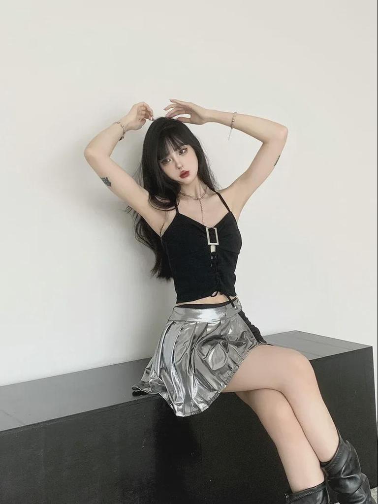 Серебряная нестандартная юбка из двух частей - сексуальный джазовый сценический наряд для женщин