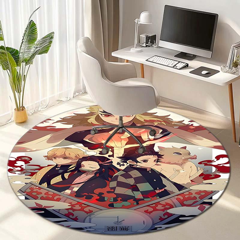 Classic Japanese-style cartoon Demon Slayer round rug, home soft decorative anti-slip yoga mat and chair mat, outdoor floor mat carpet K35