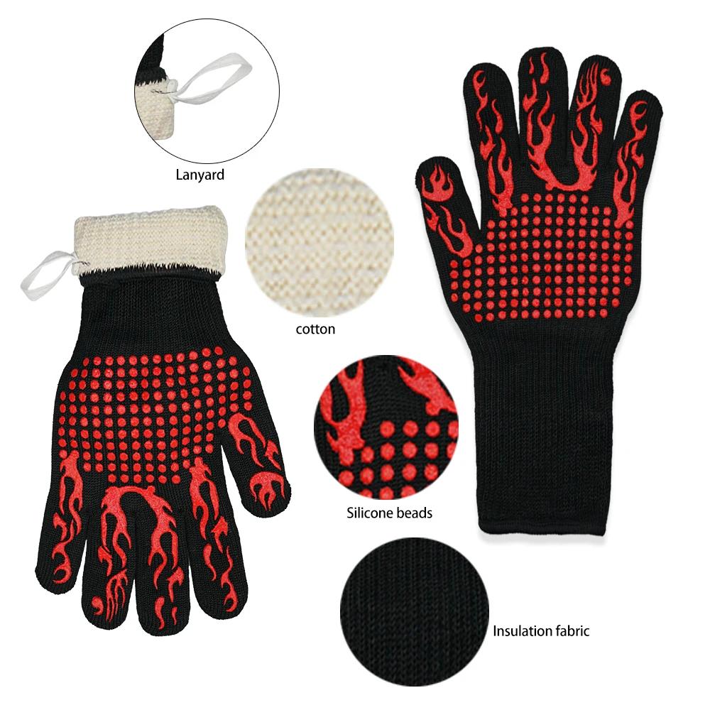 Перчатки для барбекю, устойчивые к высоким температурам, перчатки для гриля с теплоизоляцией, перчатки для духовки с защитой от ожогов для гриля на кухне