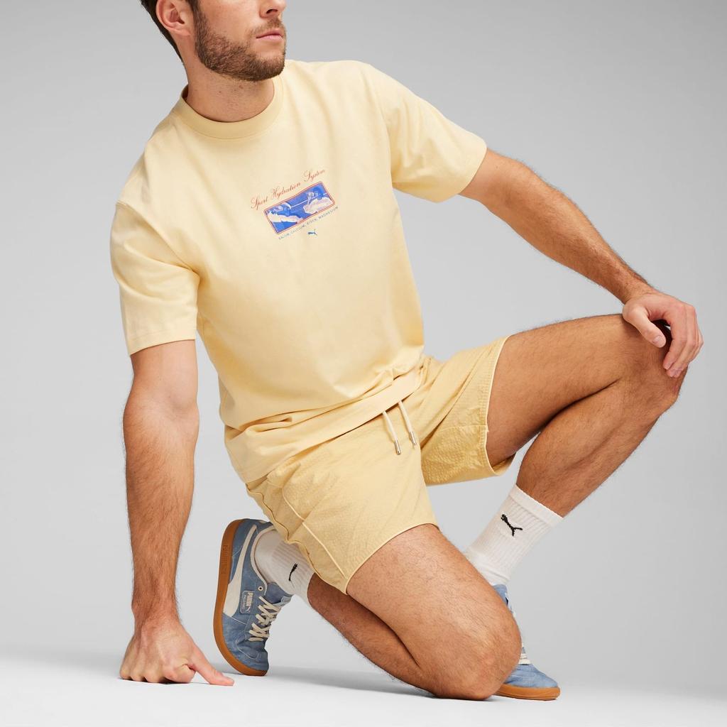 Puma Повседневная футболка с принтом персонажа, с круглым вырезом и короткими рукавами, мужская, топы, желтая 624051-66