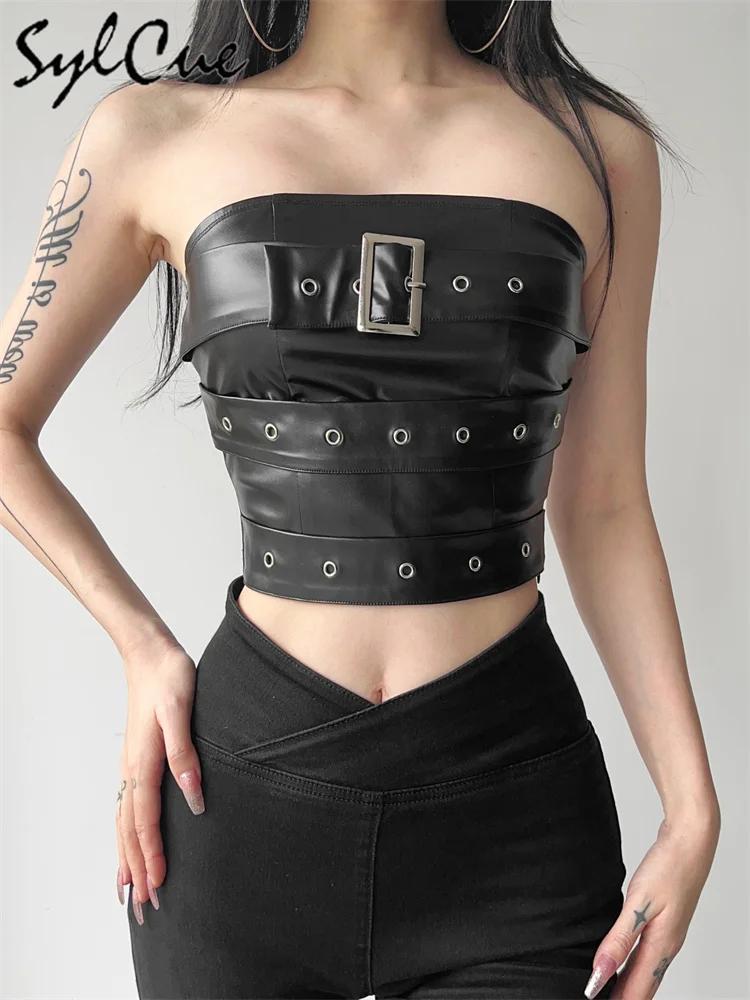 Classic Retro Matte Black Mysterious Sexy All-Match Personality Fashionable Summer Travel Cool Women Belt Chest Wrap Vest