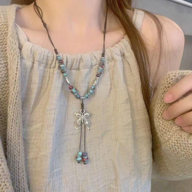 Jingdezhen Hot-selling Necklace Collection New Chinese Ethnic Style Ceramic Long Sweater Chain Female Antique Pendant Accessories Female