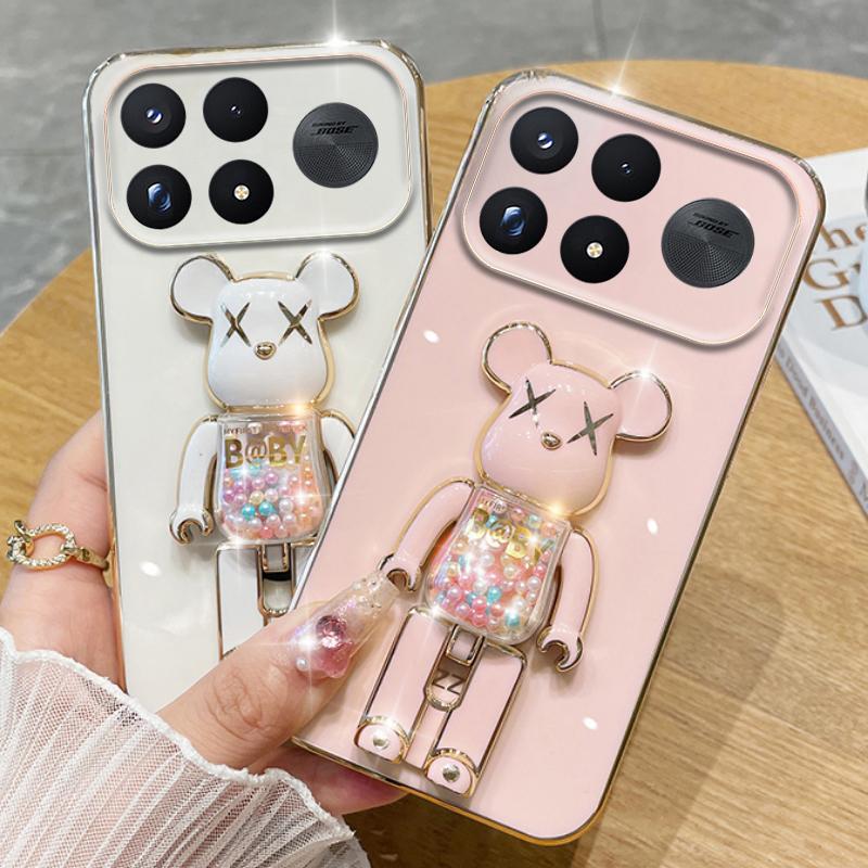 For Xiaomi Poco F9 Ultra / Poco F9 Pro Case Soft Electroplated Quicksand Hourglass Pellet KWAS Bear silicone shockproof Protector Smooth