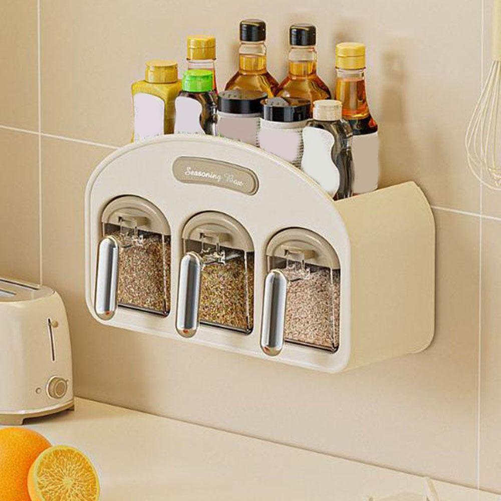 Влагозащищенный настенный контейнер для приправ, пластиковая полка для хранения специй, кухонные принадлежности