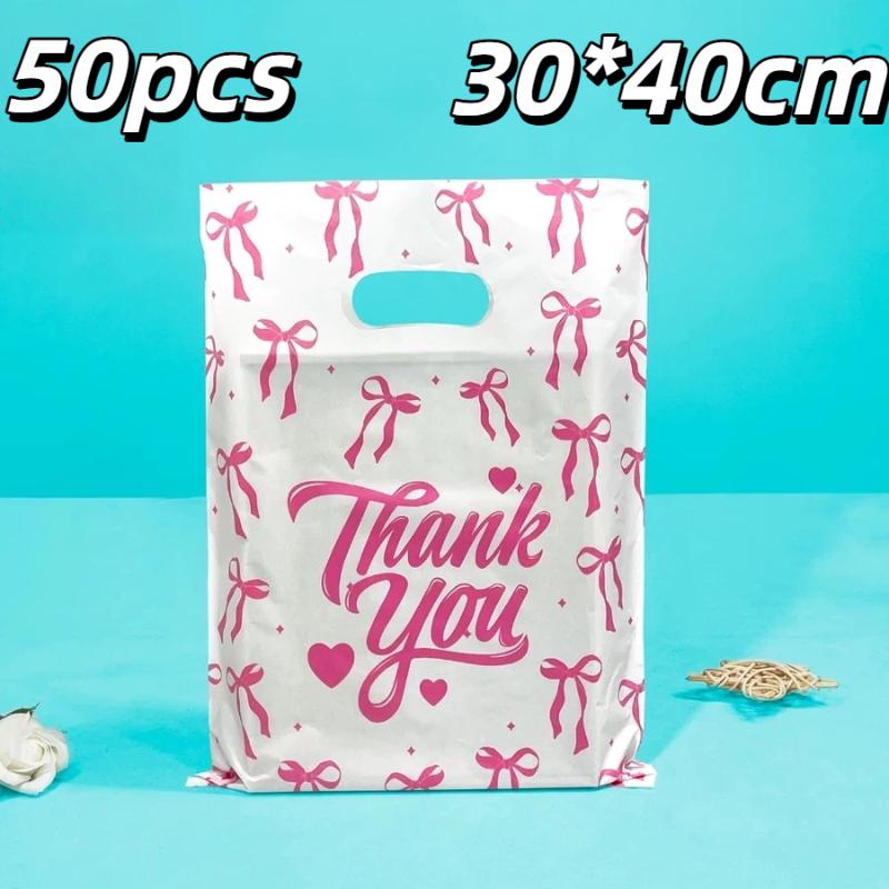 Thank You Plastic Bags 50 Pack Thick Soft Pink Gift Bags for Birthday Party Favors Guest Souvenir Packaging