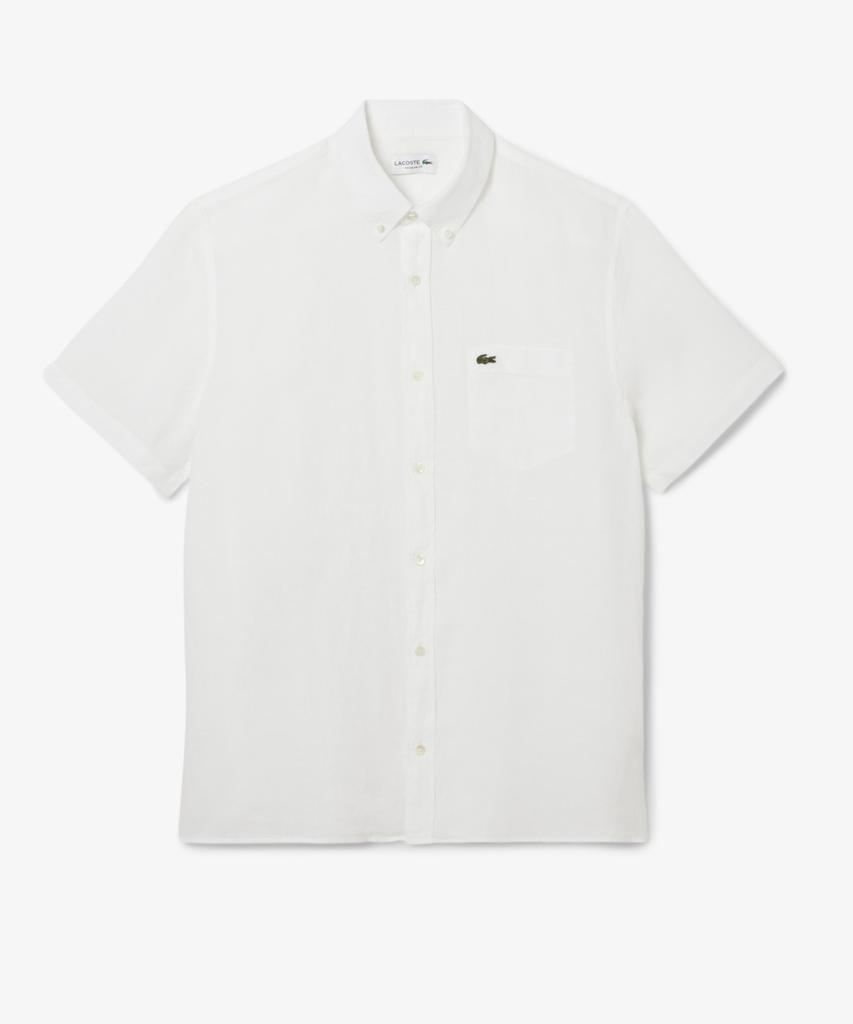 Мужская льняная однотонная рубашка с коротким рукавом LACOSTE Ch5699-56G 001