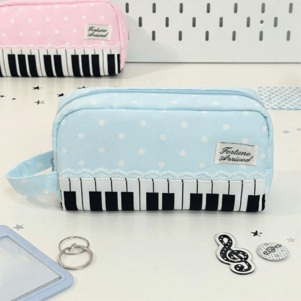 With Handle Polka Dot Pencil Pouch Large Capacity Pen Bag Kawaii Piano Pencil Case School Bag