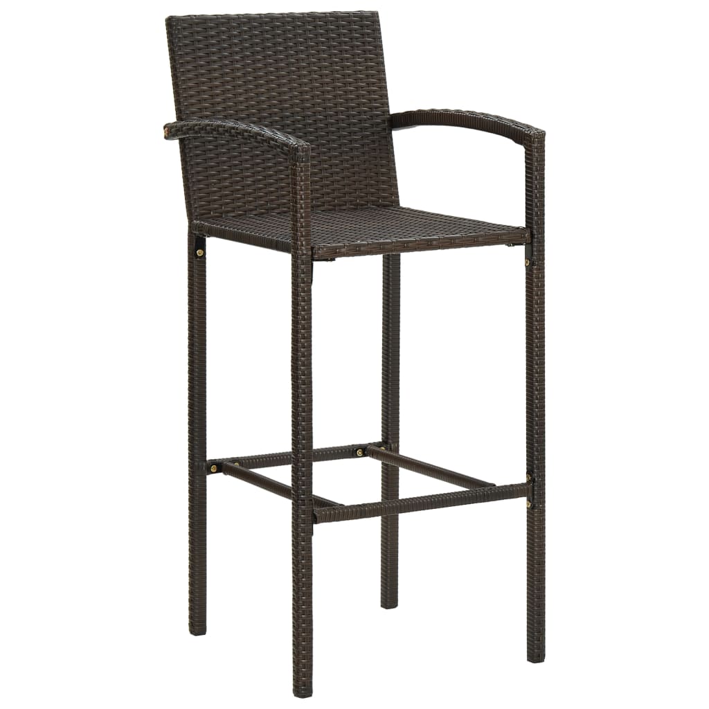 5 Piece Garden Bar Set with Armrests Poly Rattan Brown