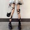 2Pairs Irregular Straps JK Lace-up Stockings Hollow Mid Tube Socks Women Lolita Lace Stockings  Gift