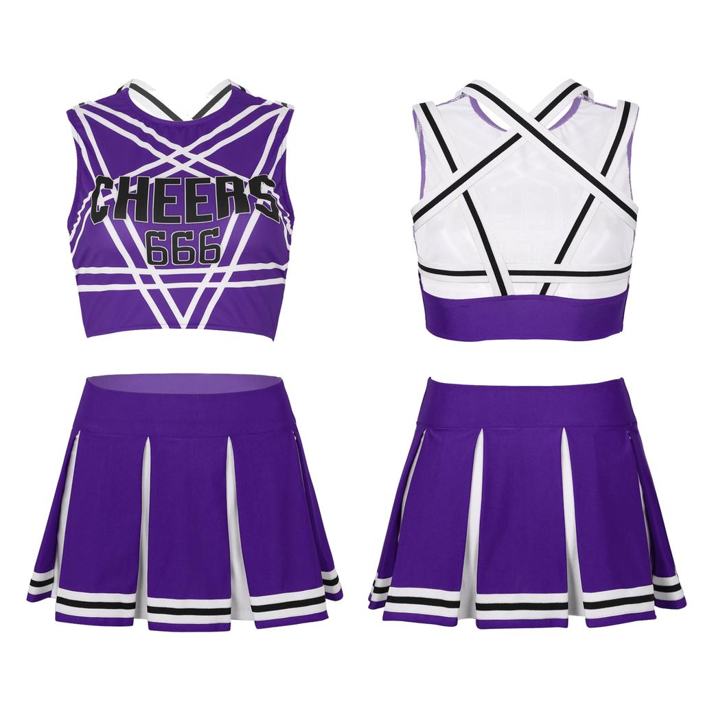 Women Cosplay Uniform Sleeveless Crop Top with Mini Pleated Skirt Cheerleader Costume Set