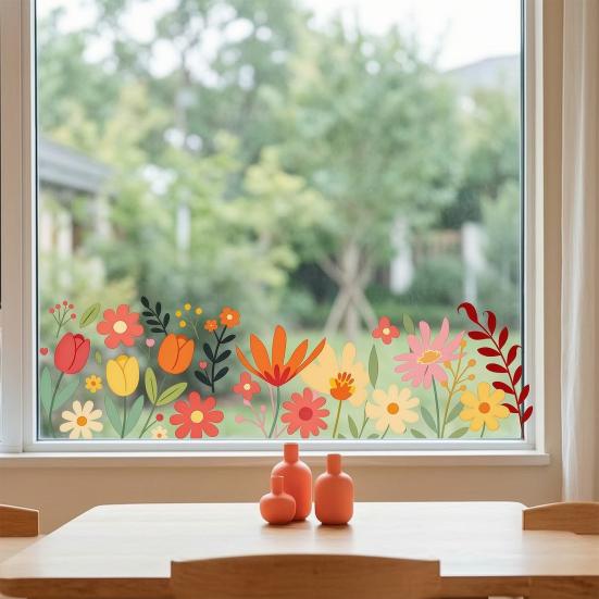 Watercolor Flower Pattern Window Sticker, Transparent Electrostatic Adhesion Glass Decal, Waterproof Scratch-Resistant Decorative Film