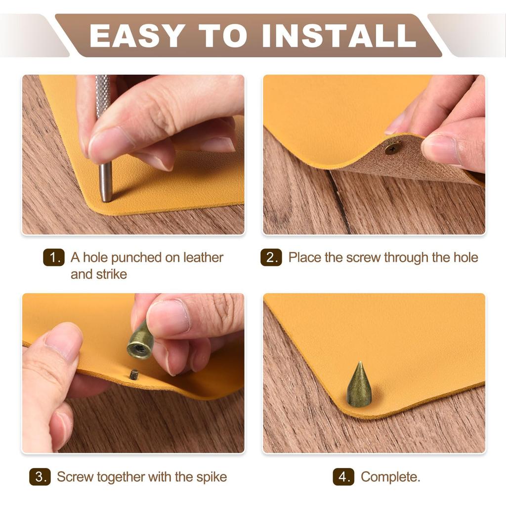 Uxcell 180 Sets Corn Nail Studs 4 Sizes Studs and Nails Leather Rivet Kit for Leather Craft Clothing Shoes Belt Bags with Installation Tools White