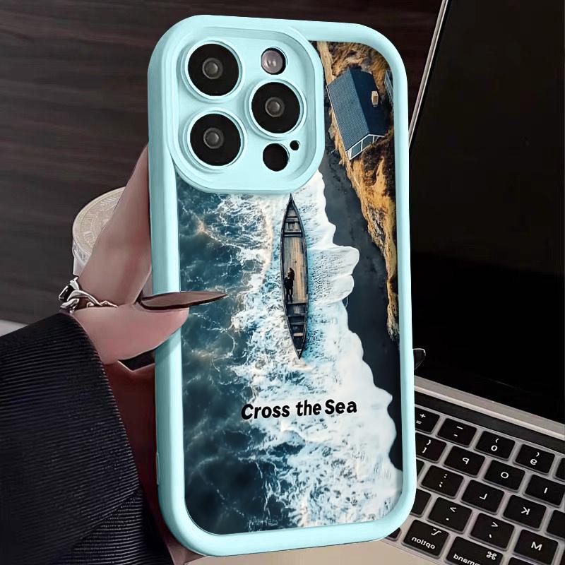 Синий морской принт противоударный чехол для iPhone 16 Pro Max 15 14 Pro 13 12 11 8 7 мягкий силиконовый защитный матовый чехол для телефона TPU