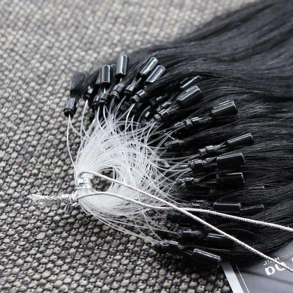 Human Hair Ring Loop Hair Tip Extensions Remy Extensions Color Wig Extensions 50 Pieces [ALISY] (16inch, 1B#)