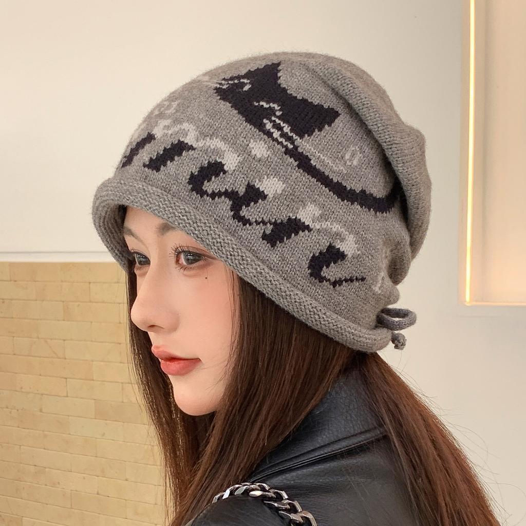 Big head circumference stacking hat women's small face new autumn and winter windproof ear protection wool hat versatile knitted hat