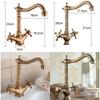 Antique Bronze Bath Sink Faucets Dual Handle Single Hole Hot Cold Water Mixer Crane Kitchen Faucet ELF678A