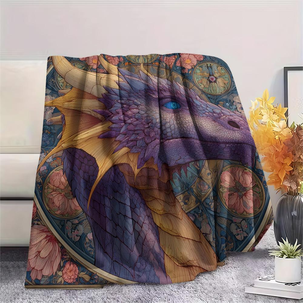 Purple Dragons Print Flannel Blanket, High quality Comfortable for All Seasons, Home Decor, Warmth and Comfort