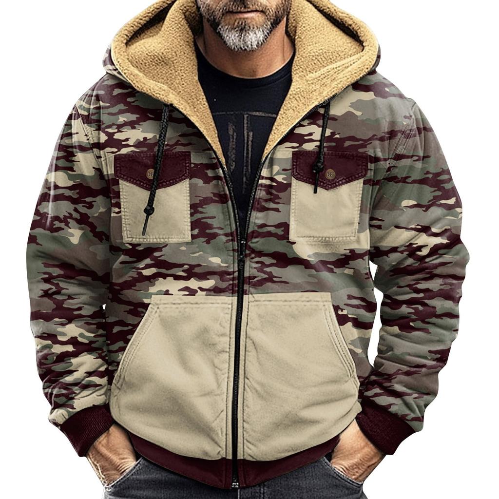 Men's Winter Camouflage Print Jacket Men's Casual Trend Zipper Hooded Jacket