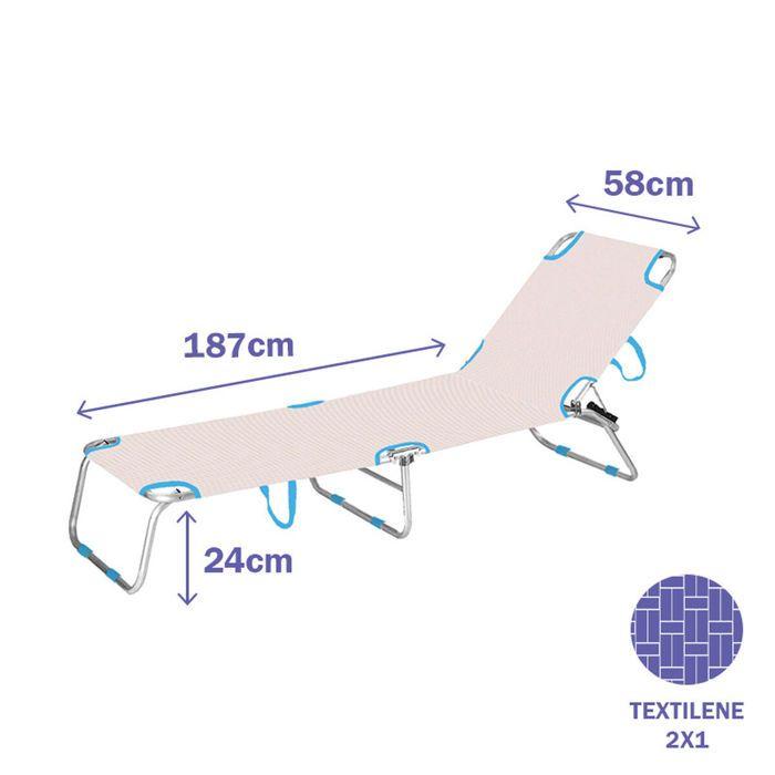 Шезлонг - Marbueno - Складной - Алюминий - 3 положения - Разноцветный