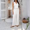 Spring and Summer Women's Casual Resort Commuter Style Solid Colour Cardigan Vest Wide Leg Trousers Suit