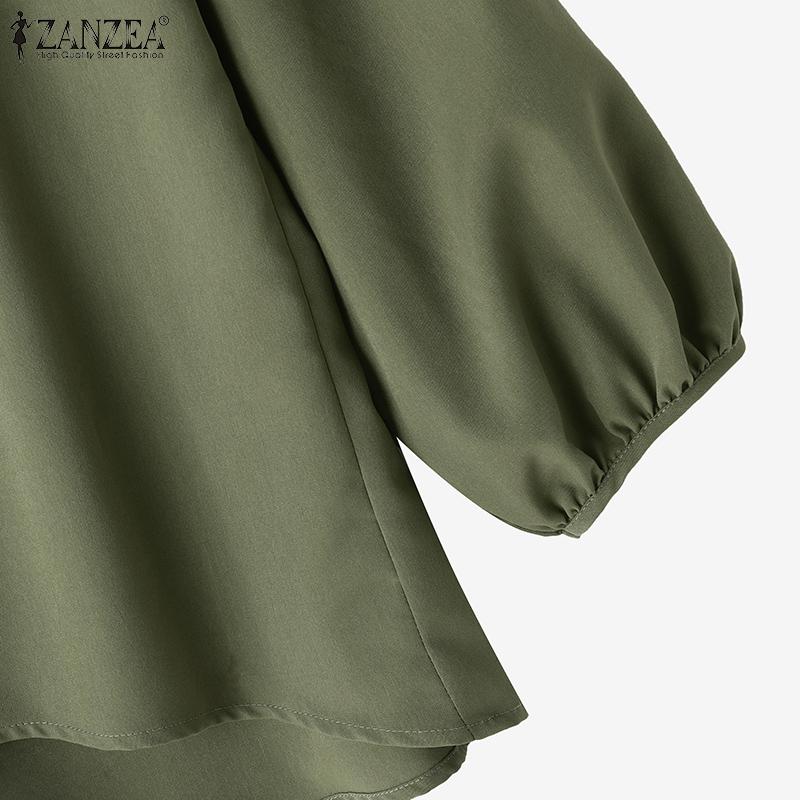 ZANZEA Женская повседневная однотонная свободная блузка с длинным рукавом и круглым вырезом