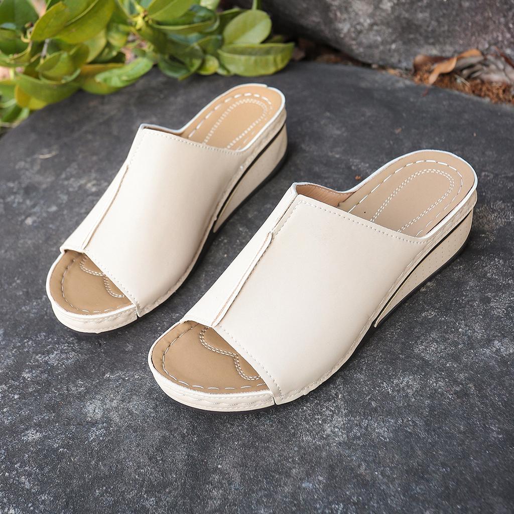 Весенние и летние новые классные тапочки для женщин, удобный покатый каблук, толстая подошва, простые и повседневные уличные тапочки