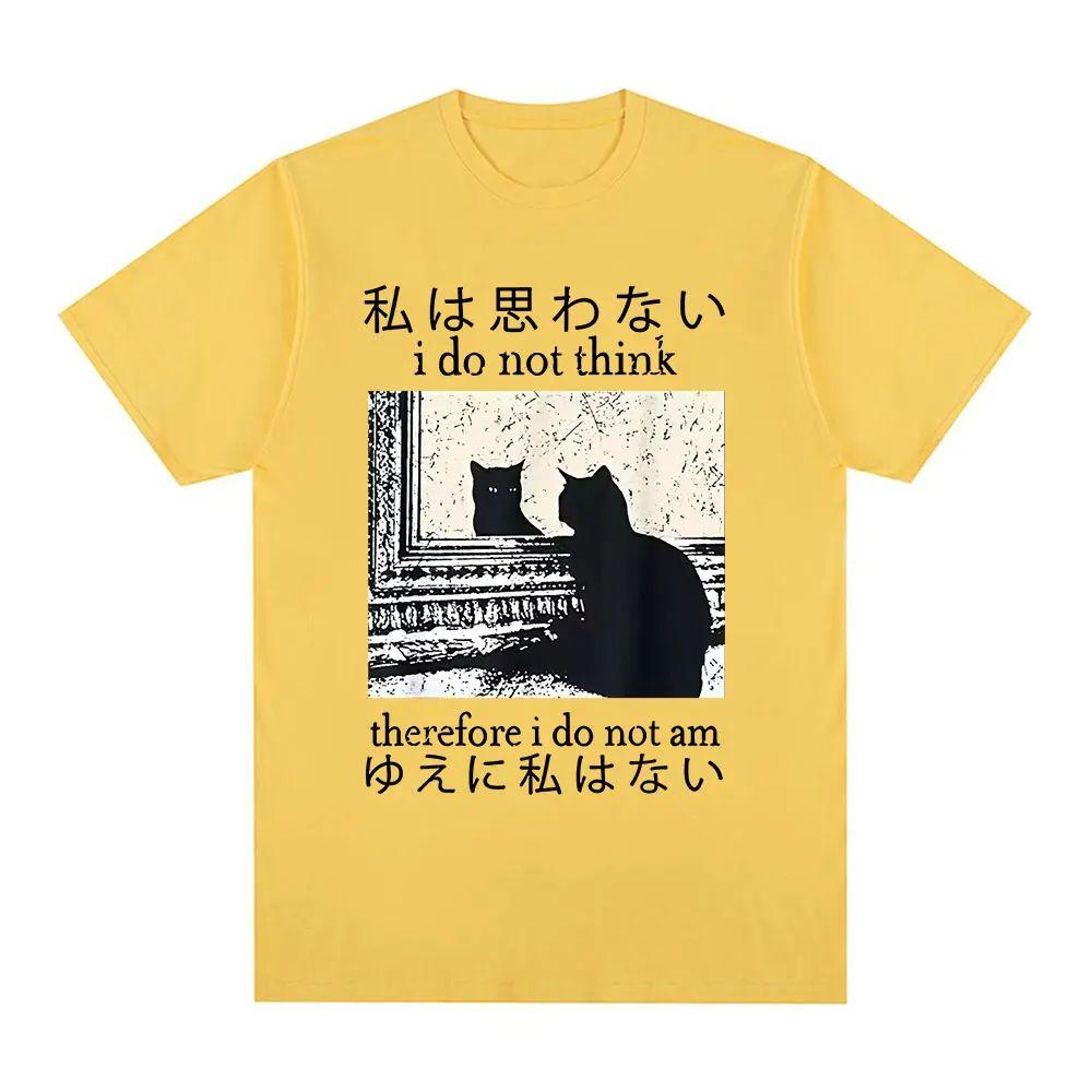 I Do Not Think Therefore I Do Not Am T Shirt Funny Japanese Cat Meme Short Sleeve T-shirt Funny Casual T-shirts Y2k Top Unisex