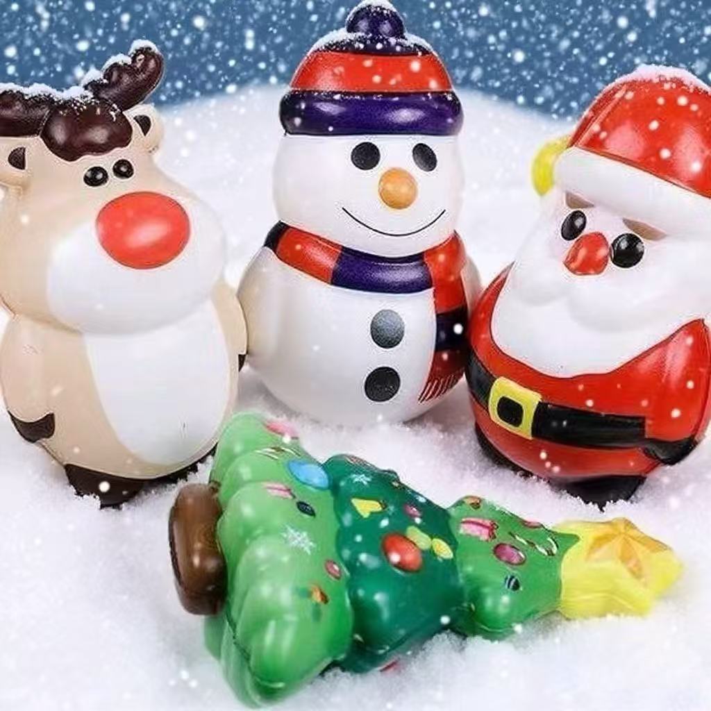 4 Pcs Christmas Slow Rebound Doll Pu Foam Toy Santa Claus Snowman Reindeer Christmas Tree Stress Relief Pinch Music