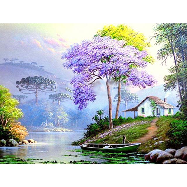 5D DIY Diamond Painting Landscape Full Round House Diamond Embroidery Rhinestone Art Picture Mosaic Home Decoration Gift