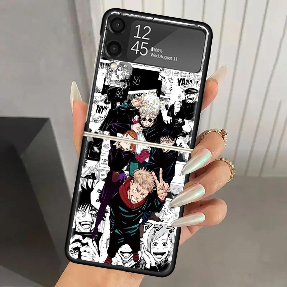 Чехол для телефона Jujutsu Kaisen Japan Anime из твердого ПК для Samsung Galaxy Z Flip 6 5 4 3 Черная крышка ZFlip6 Flip5 Flip4 5G Складные чехлы с принтом