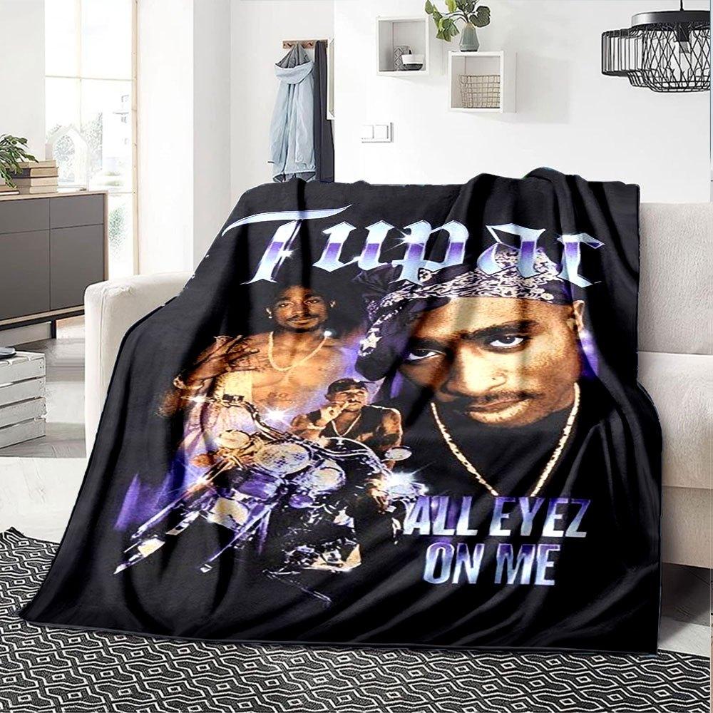 1pc 2PacHip Hop Blanket Soft Lightweight All Season Multi Purpose Throw for Sofa, Bed, Office & Picnics, French Style with Iconic Album Art & Quotes
