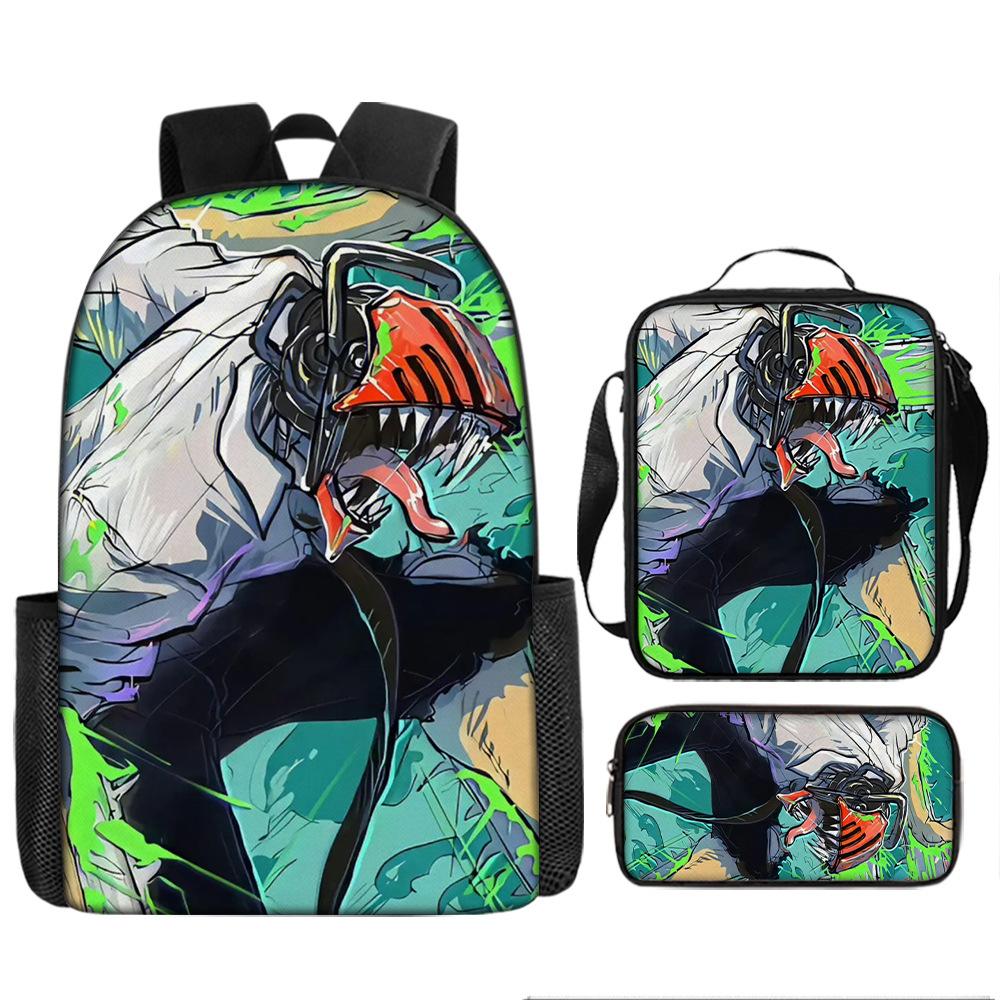 Chainsaw Man Anime Peripheral Backpack Set, Lightweight Large‑Capacity School Bag With Pencil Pouch, Casual Anime Daypack For Middle School Boys Girls