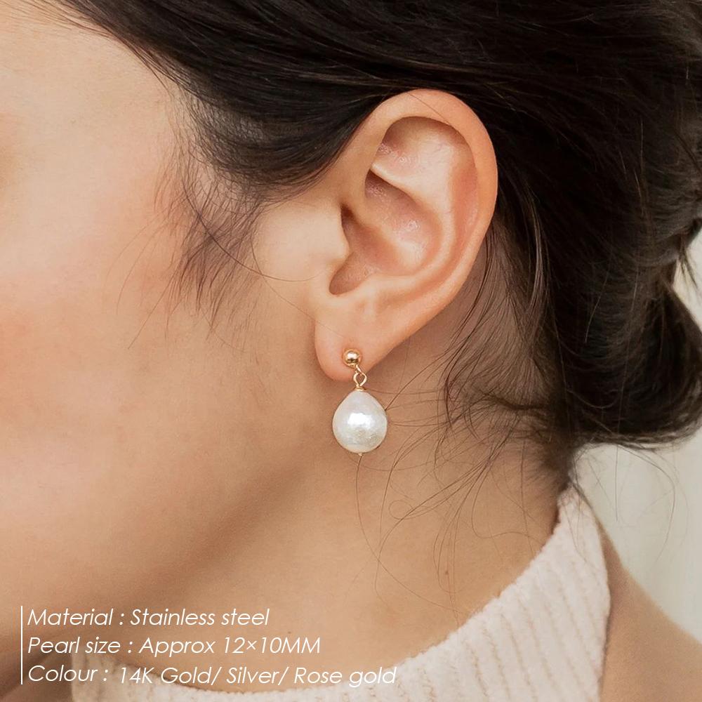 EMANCO Stainless Steel Pearl Drop Earrings Minimalist Style with Baroque Pearl Elements, Ideal for Daily Commute Chic Jewelry